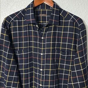 J. McLaughlin Drummond Men Navy Plaid Flannel‎ Long Sleeve Button Down Shirt L